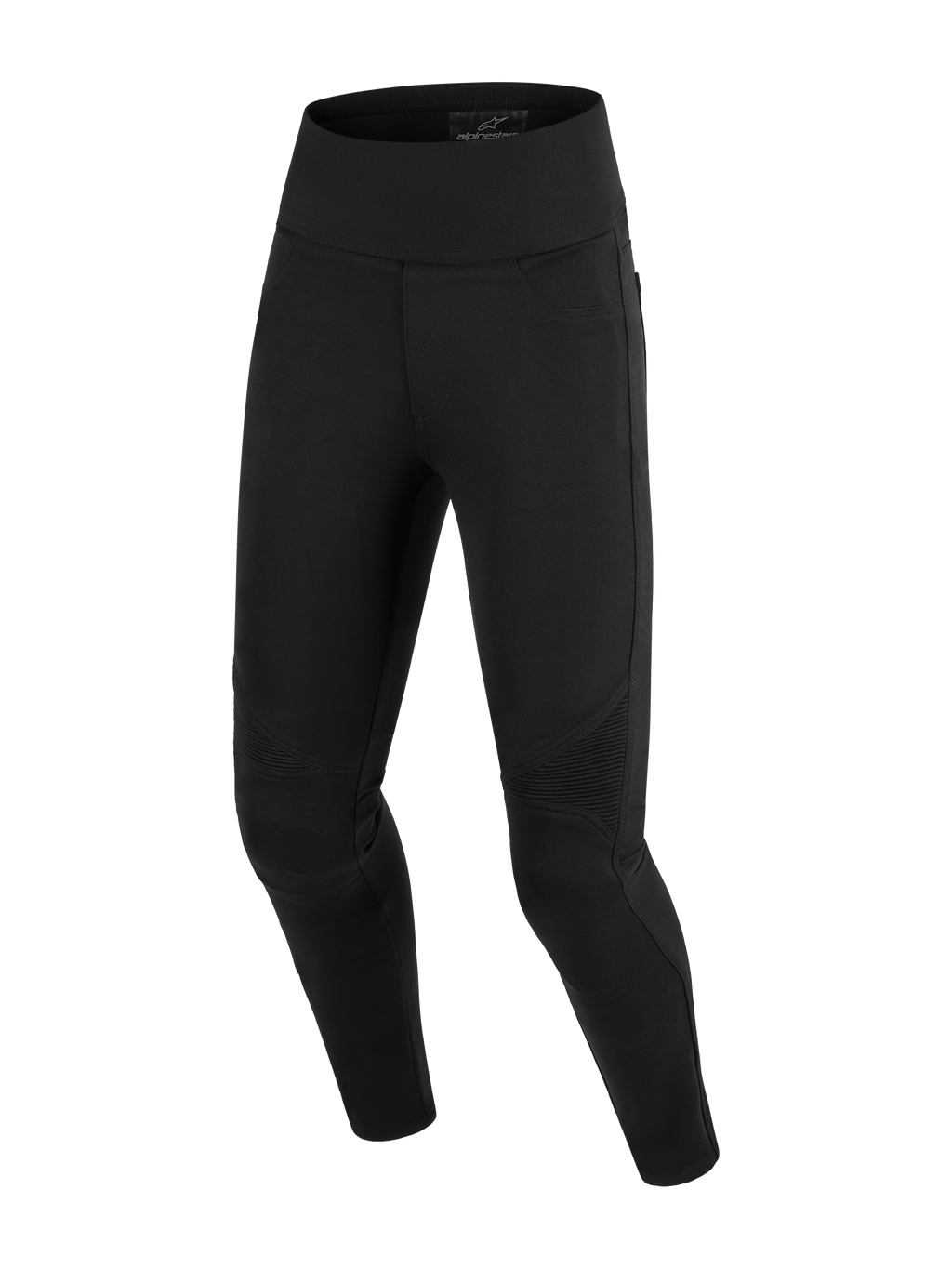 Alpinestars Stella Flex-Ast leggings, motorcykel-leggings til kvinder, sorte, med et højtaljet design og ribbede harmonika-paneler ved knæene, slim-fit tekstilkonstruktion til urban kørsel