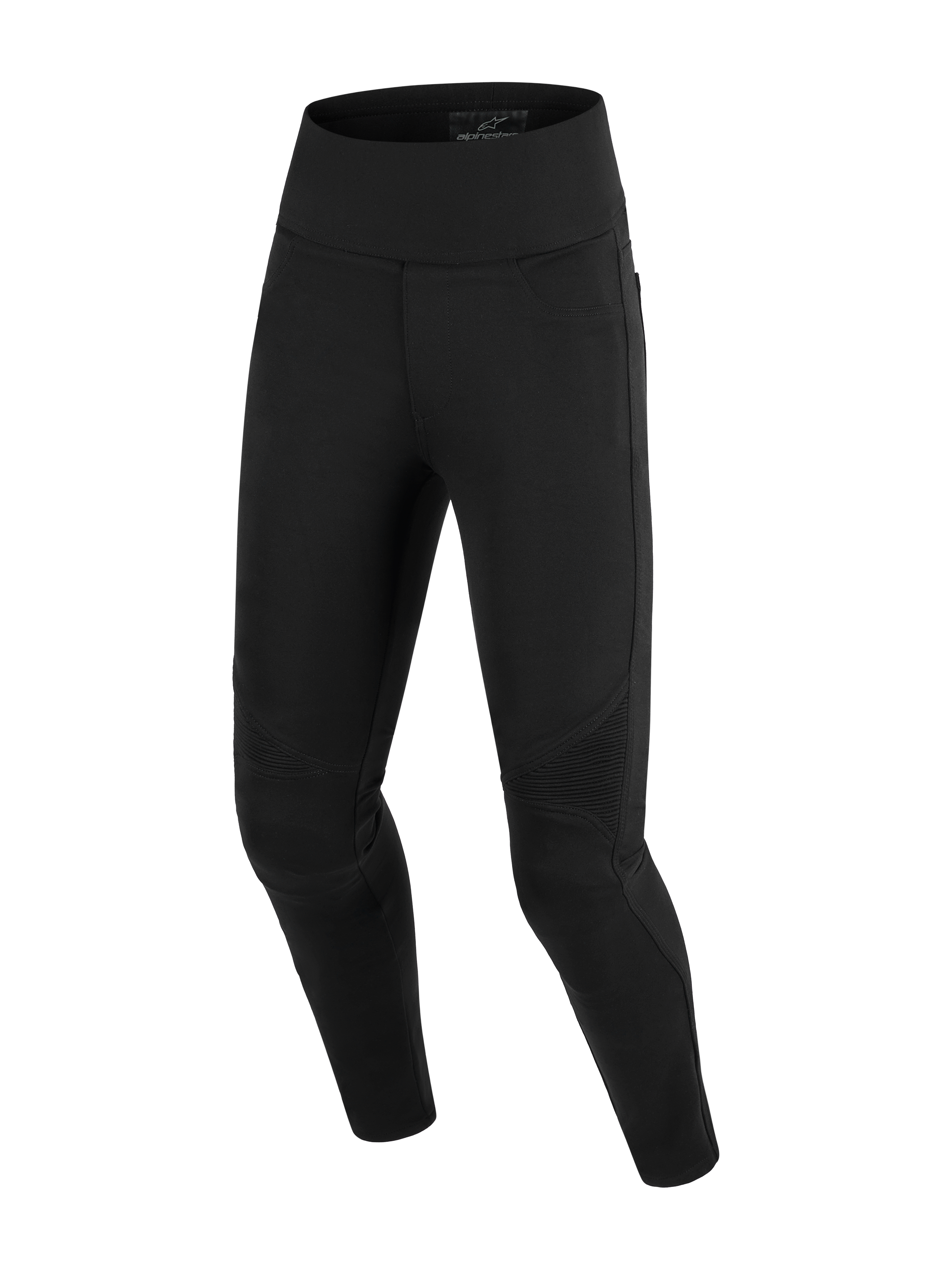 Alpinestars Stella Flex-Ast leggings, motorcykel-leggings til kvinder, sorte, med et højtaljet design og ribbede harmonika-paneler ved knæene, slim-fit tekstilkonstruktion til urban kørsel