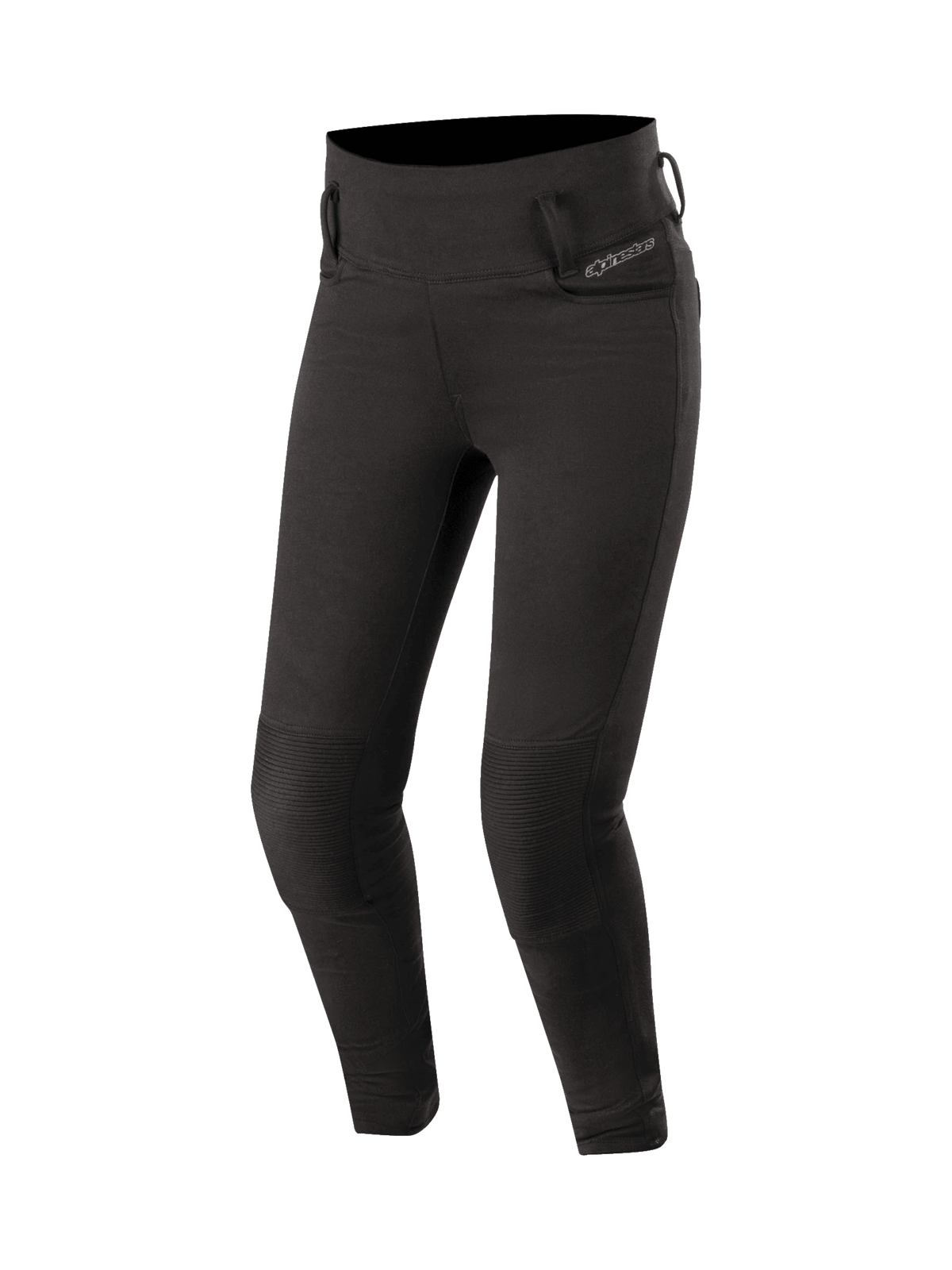 Alpinestars Banshee leggings til damer, sorte urban motorcykelbukser med accordion-paneler på knæ og CE-certificeret beskyttelse