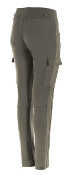 Alpinestars Iria leggings til damer, Military Green, set skråt bagfra, med en cargolomme på låret med klaplukning, slim-fit design med anatomisk profilering, tekstilkonstruktion til urban motorcykelkørsel