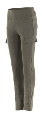 Alpinestars Iria Leggings til damer, Military Green motorcykel-leggings, slim fit med cargolommer på siderne, bred elastisk talje, anatomisk profileret udstyr til bykørsel