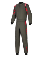 Alpinestars GP Race V3 Køredragt FIA, auto-racerdragt, antracitgrå med røde detaljer, med røde skulder-epauletter, røde striber på ærmer og ben, sorte ribstrikkede manchetter og justerbar talje med bælte, professionelt motorsportudstyr