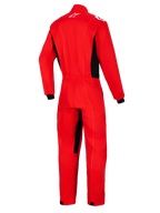Alpinestars Kart Indoor V2 Suit, rød, set bagfra af gokartdragt med sorte sidepaneler og detaljer på indersiden af benene, hvidt Astars-logo i nakken og elastik i taljen.