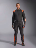 Alpinestars KMX-5 V3 Suit, Men's Karting One-Piece, Black and Orange Fluo, FIA 8877-2022 Grade 1 certified racing gear.