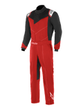 Alpinestars Kart Indoor Suit, karting racerdragt, rød og sort med hvide detaljer, sorte ærmer og øvre brystpaneler, rød torso og ben, med asymmetrisk frontåbning og justerbart taljebælte
