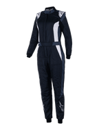 Alpinestars Stella GP Pro Comp V2 dragt, FIA-racerdragt til damer, sort asfalt og hvid, lange ærmer med høj krave, hvide logoer på skuldre og skinneben, justerbart bælte i taljen, elastiske manchetter, aerodynamisk design til professionel motorsport
