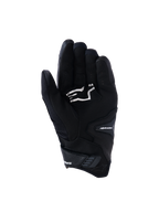 Alpinestars SP-R Pro handsker, sorte motorcykelhandsker med kort manchet, håndfladevisning der viser grebsforstærkninger og hvidt Alpinestars-logo, designet til sportskørsel.