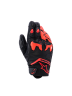 Alpinestars SP-R Tech handsker, motorcykelhandsker, sort og rød fluo, med delt TPU-knobeskyttelse og perforerede læderpaneler, kort manchet sportskørselsdesign med rødt Astars-logo