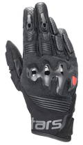 Alpinestars Halo læderhandsker, sorte motorcykelhandsker med hård over-injiceret knobeskytter, perforerede læderfingre, mesh- og læderkonstruktion, rød logodetalje
