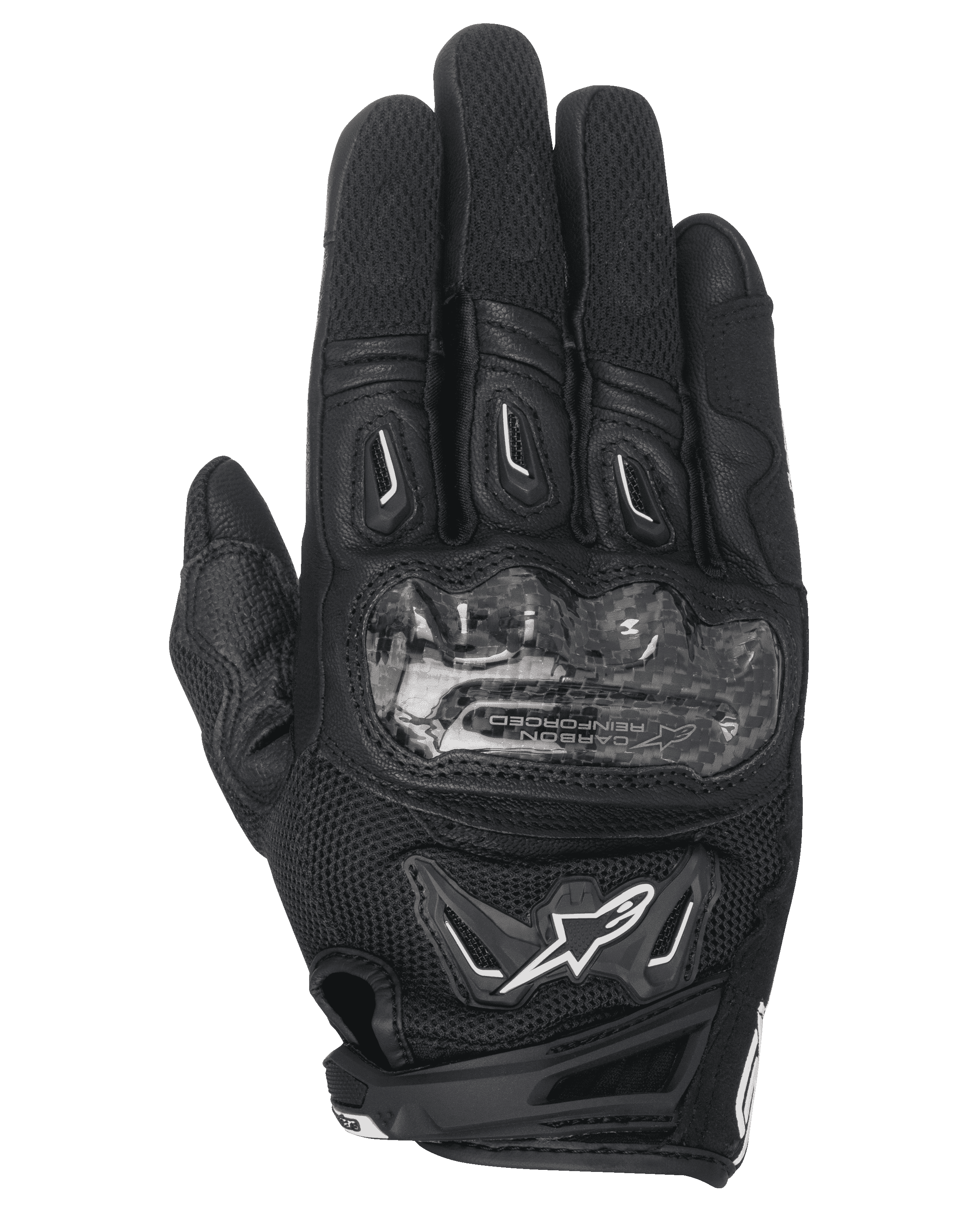 Alpinestars Stella SMX-2 Air Carbon V2 handsker til damer, sort, korte motorcykelhandsker, knobeskytter i kulfiber, 3D mesh-konstruktion, ventileret design til sommerbrug