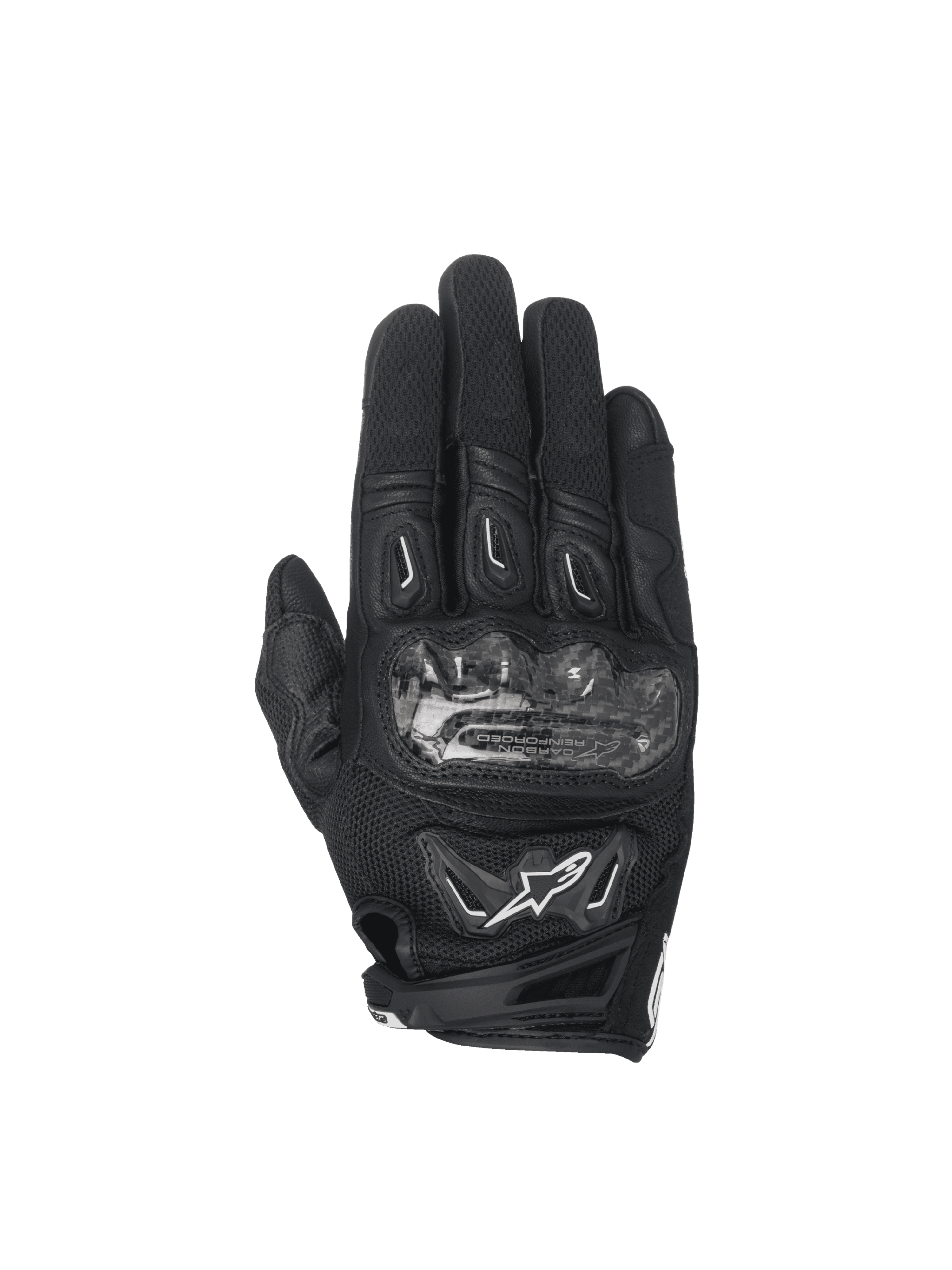 Alpinestars Stella SMX-2 Air Carbon V2 damehandsker, sort læder og 3D mesh med kulfiberknobeskyttelse