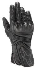 Alpinestars Stella SP-8 V3 handsker, dame motorcykel racing handsker, sort, førsteklasses læderkonstruktion, hård knobeskyttelse, perforeret ventilation, polstrede fingre og håndled, stjerne-logo, One Goal One Vision-rem
