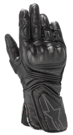 Alpinestars Stella SP-8 V3 handsker, dame motorcykel racing handsker, sort, førsteklasses læderkonstruktion, hård knobeskyttelse, perforeret ventilation, polstrede fingre og håndled, stjerne-logo, One Goal One Vision-rem
