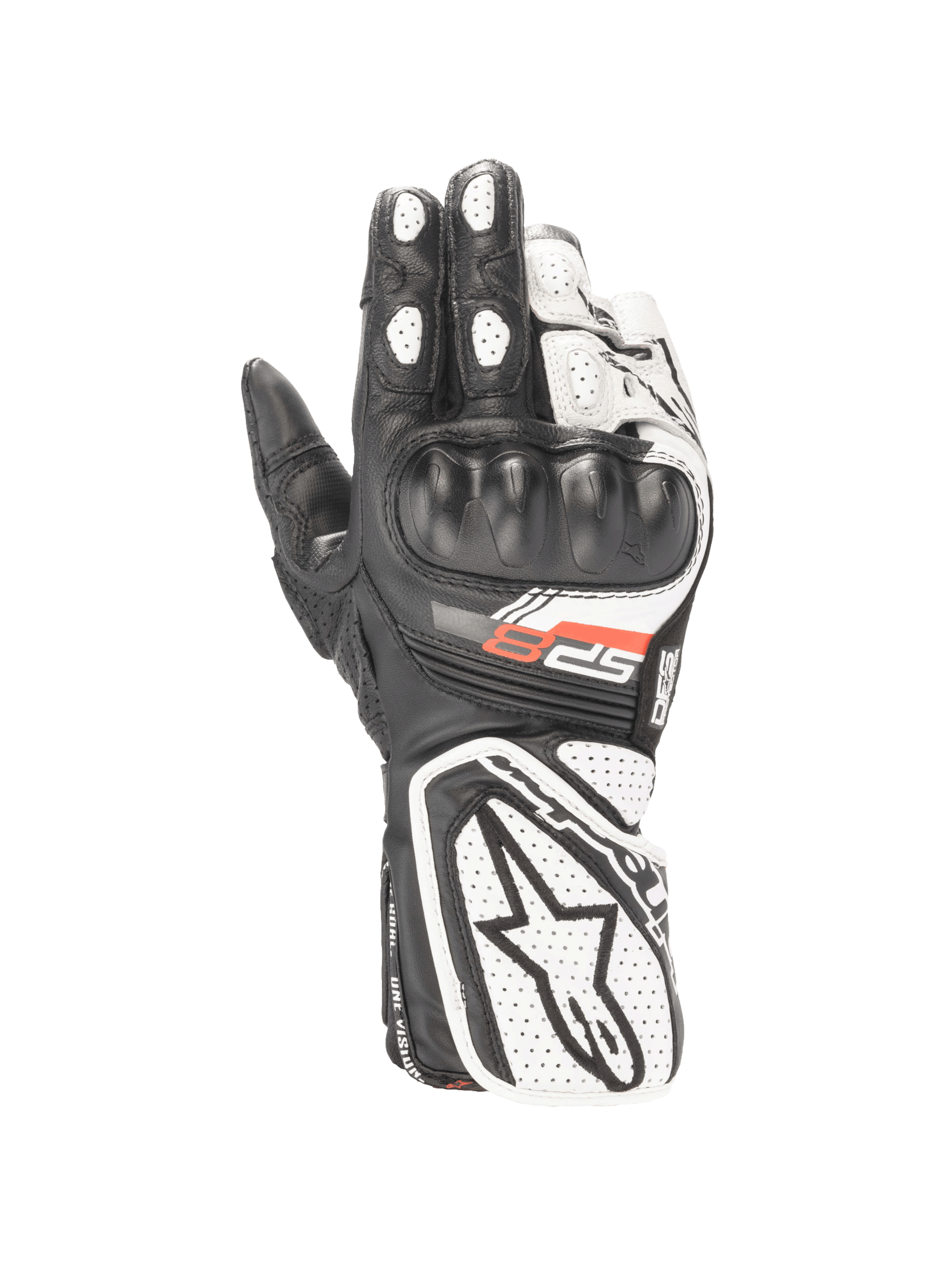 Alpinestars Stella SP-8 V3 Gloves, Women's Motorcycle Racing Gloves, Black and White, Leather with CE Certified Knuckle Protection.