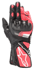 Alpinestars Stella SP-8 V3 handsker til damer, motorcykelsportshandsker, sort, hvid og Diva Pink, med støbt hård knobeskyttelse, perforerede pink læderpaneler, lang manchet med stort hvidt stjernelogo og SP-8 branding