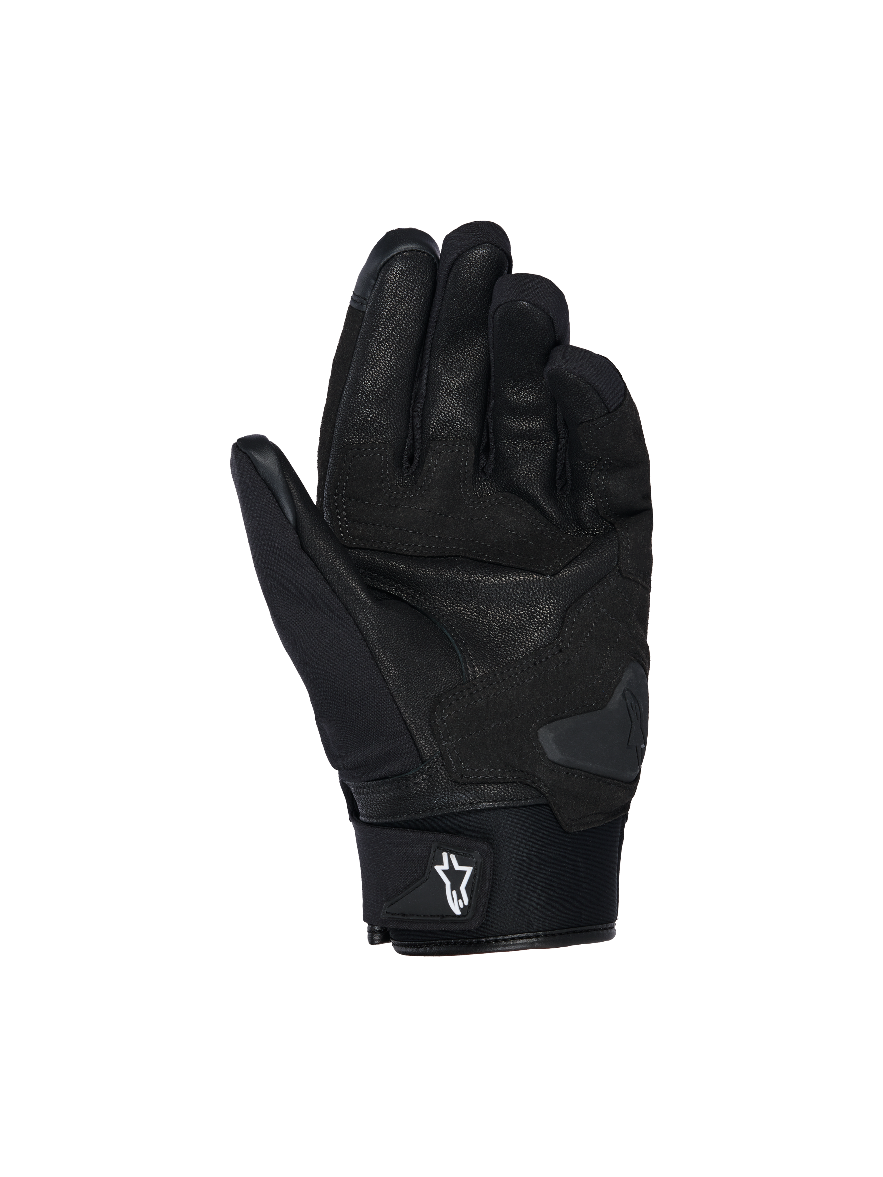 Alpinestars SP X Z vandtætte handsker, motorcykelhandsker, sort, håndfladevisning der viser læderkonstruktion, forstærket polstring og håndfladeglider for slidstyrke