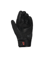 Alpinestars SP X Z vandtætte handsker, motorcykelhandsker, sort med rød fluo-logo, håndfladevisning der viser læderkonstruktion og forstærkede grebområder, neoprenmanchet med trækflig, højtydende street-køreudstyr