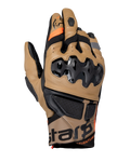 Alpinestars Belize V3 Drystar handsker, adventure-motorcykelhandsker, Gobi-brun og sort, med injiceret SP-knobeskyttelse, kort manchet-design, perforerede læderpaneler, orange detaljer og Alpinestars-branding på manchetten