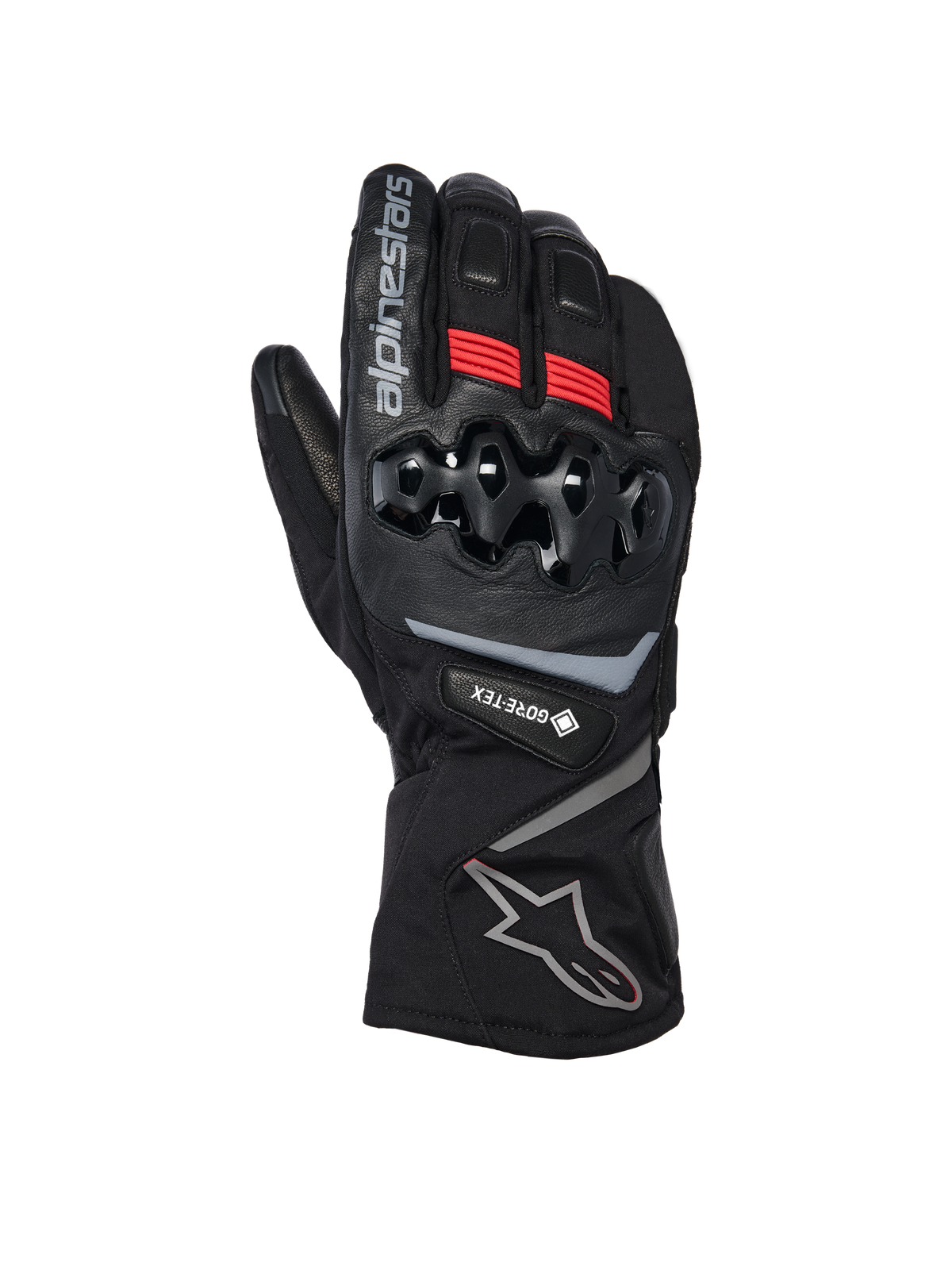 Alpinestars WT-8 GORE-TEX isolerede handsker, motorcykel vinterhandsker, sort med røde detaljer og sølvlogoer, med hård TPU-knobeskyttelse, lang manchet og GORE-TEX-vandtæthed til kørsel i koldt vejr