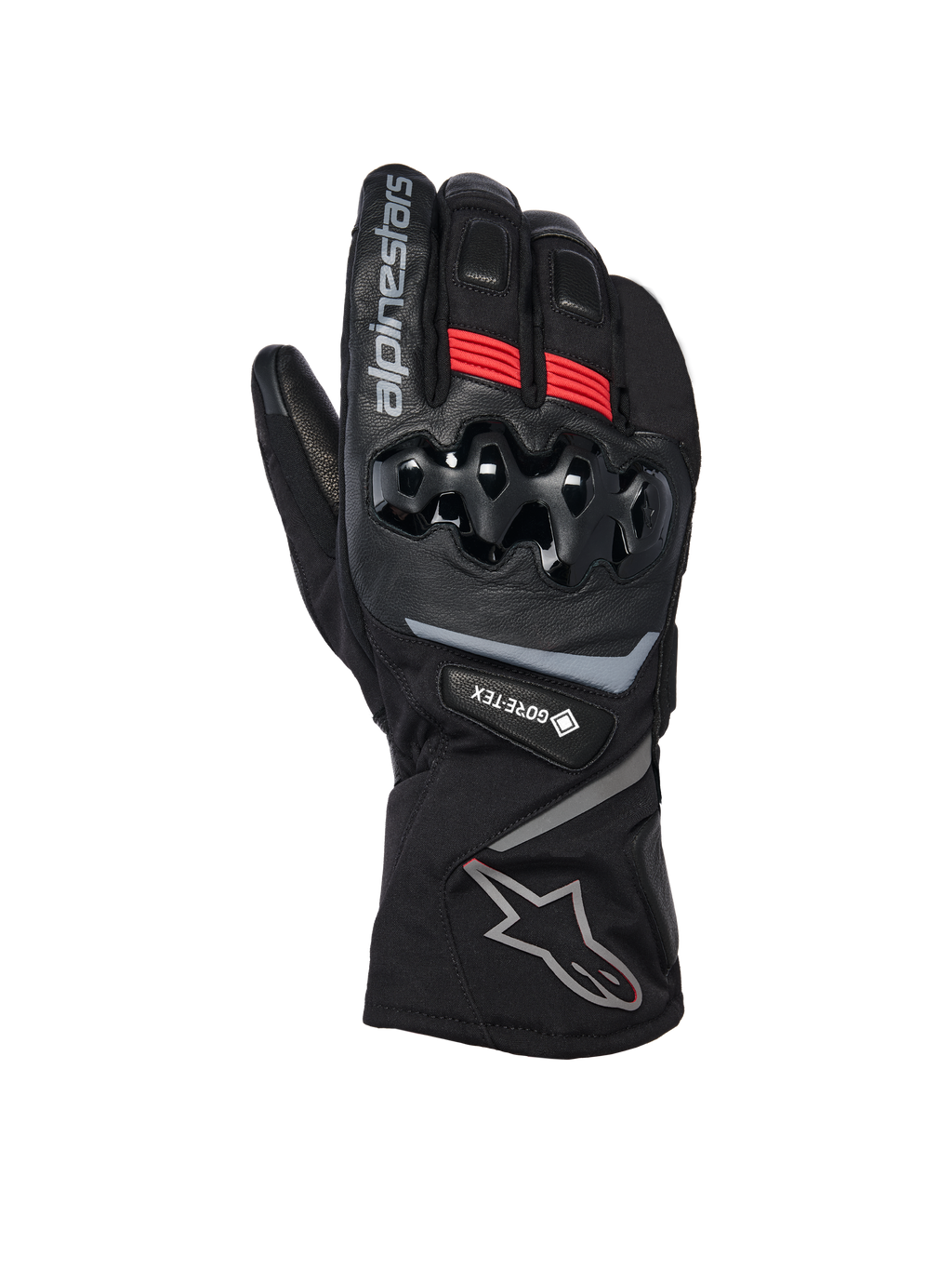Alpinestars WT-8 GORE-TEX isolerede handsker, motorcykel vinterhandsker, sort med røde detaljer og sølvlogoer, med hård TPU-knobeskyttelse, lang manchet og GORE-TEX-vandtæthed til kørsel i koldt vejr