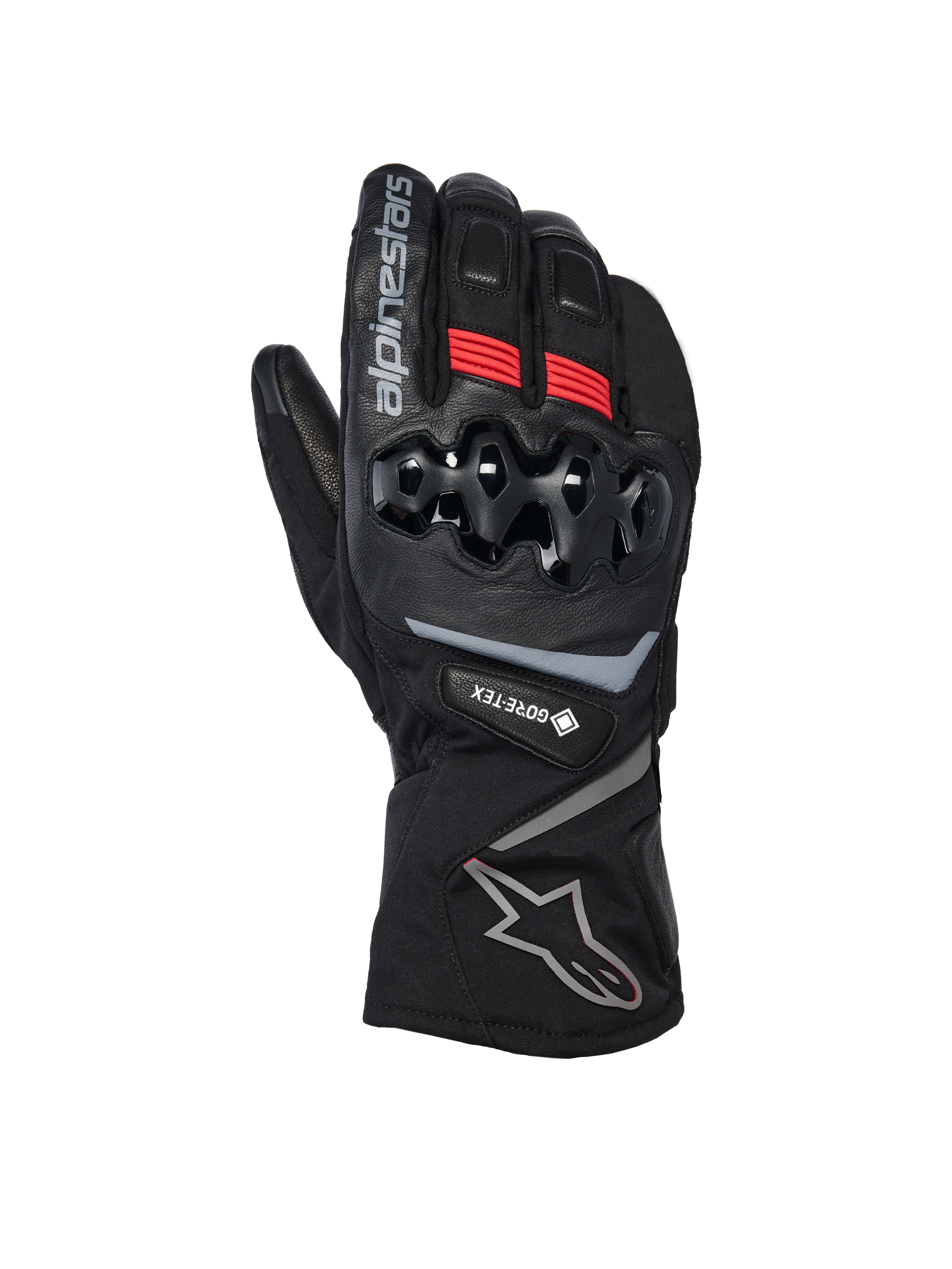 Alpinestars WT-8 GORE-TEX isolerede handsker, motorcykel vinterhandsker, sort med røde detaljer og sølvlogoer, med hård TPU-knobeskyttelse, lang manchet og GORE-TEX-vandtæthed til kørsel i koldt vejr