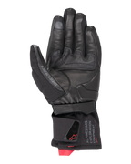 Alpinestars WT-4 GORE-TEX foret handske, motorcykelhandske, sort, håndfladevisning med læderkonstruktion og gummigreb, mellemlang manchet med Alpinestars Exploration Equipment-branding og røde logo-detaljer
