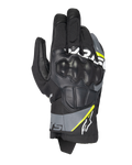 Alpinestars Corozal V3 Drystar handsker, adventure motorcykelhandsker, sort med grå og neon-gule detaljer, læder- og tekstilkonstruktion med formstøbt knobeskyttelse, kort manchet design, vandtæt og åndbar til kørsel i alt slags vejr