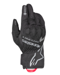 Alpinestars Crestone GORE-TEX isolerede handsker, sorte motorcykel touringhandsker, vandtæt og åndbar tekstil håndryg, integreret knobeskyttelse, sølvfarvet Alpinestars-logo og koordinater, rød trækstrop