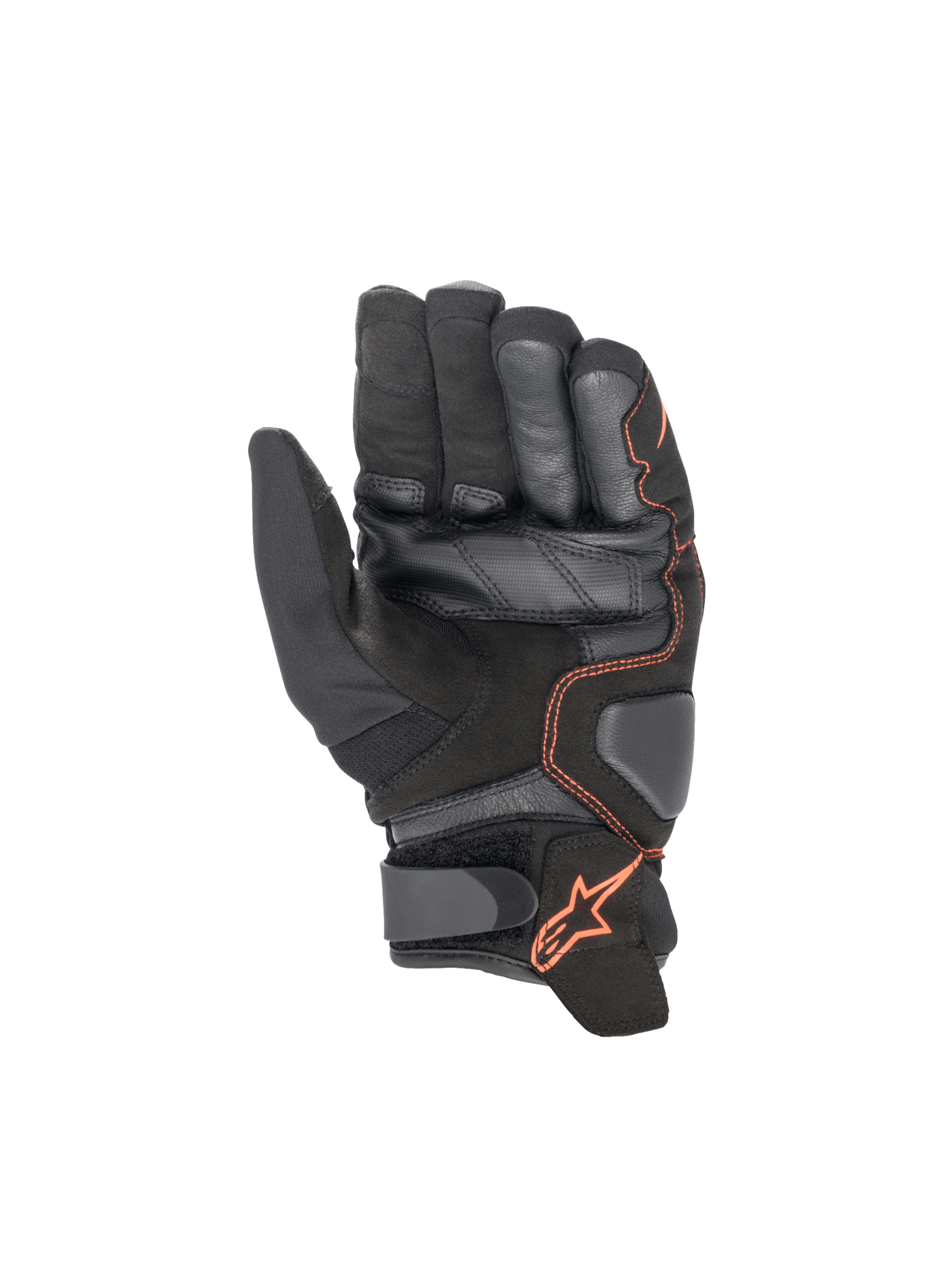 Alpinestars Smx-1 Drystar handsker, vandtætte motorcykelhandsker i sort og rød fluo med forstærket læderhåndflade og polstring til road racing.