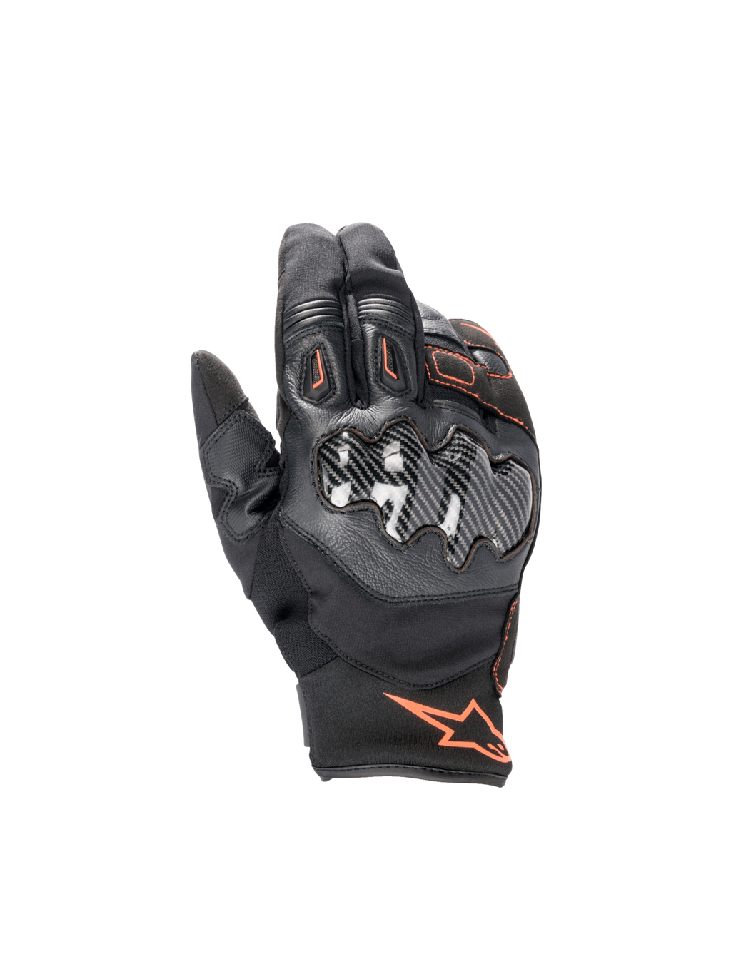 Alpinestars Smx-1 Drystar® handsker, vandtætte motorcykelhandsker til vejbrug, sort og rød fluo, med kulfiber knobeskyttelse