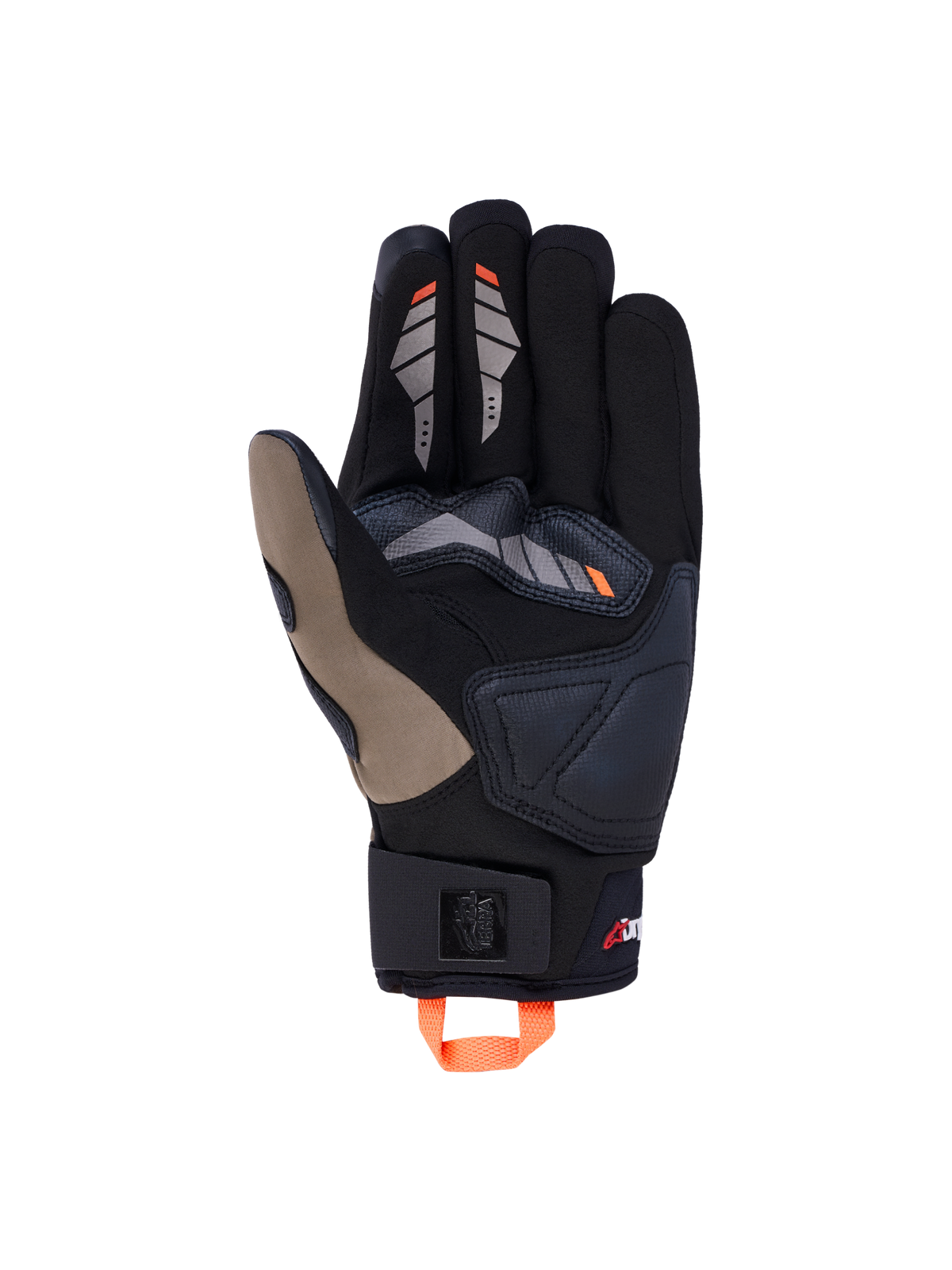 Alpinestars Maxdura Drystar handsker, adventure-motorcykelhandsker, sort og orange, vandtæt tekstilkonstruktion med ruskindshåndflade og touchskærmsvenlige fingrespidser
