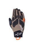 Alpinestars Maxdura Drystar handsker, eventyrmotorcykelhandsker i valnødbrun og sort med orange detaljer, fleksible TPR-knoer og vandtæt konstruktion