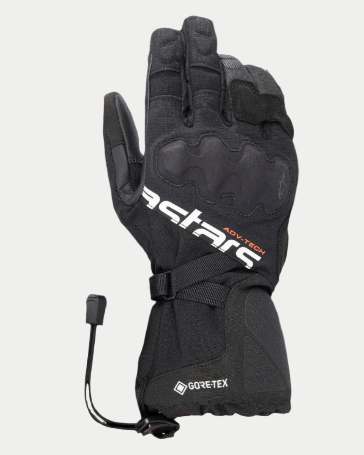 Alpinestars XT-5 GORE-TEX handsker, sorte adventure touring-motorcykelhandsker, lang manchet med GORE-TEX og hvidt astars-branding, dækket knobeskytter, konstruktion i mikro-ripstop tekstil og læder, lukning med choksnøre