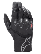 Alpinestars Hyde XT Drystar® XF Gloves, Black Motorcycle Gloves, wavy viscoelastic knuckle protector with red accent, mid-length cuff with silver star logo, waterproof textile and synthetic suede construction, adventure touring gear