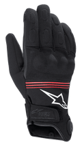 Alpinestars HT-3 Heat Tech Drystar® handsker, opvarmede motorcykelhandsker, sort med røde striber og hvidt logo, udstyret med kontrolknap til elektronisk varmeteknologi på manchetten, forstærkede knoer og holdbar tekstilkonstruktion