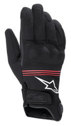 Alpinestars HT-3 Heat Tech Drystar® handsker, opvarmede motorcykelhandsker, sort med røde striber og hvidt logo, udstyret med kontrolknap til elektronisk varmeteknologi på manchetten, forstærkede knoer og holdbar tekstilkonstruktion