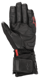 Alpinestars HT-7 Heat Tech Drystar® handsker, sorte opvarmede motorcykelhandsker, med læderhåndflade og softshell-konstruktion, rødt Alpinestars-logo, vandtæt Drystar®-teknologi og justerbar manchet til kørsel i koldt vejr