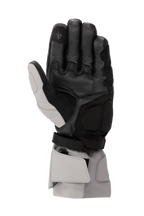 Alpinestars WR-X GORE-TEX Gloves, Winter Motorcycle Gloves, Dark Gray Ice Gray and Black, palm view showing leather construction, synthetic suede reinforcements, touchscreen compatible index finger, and long cuff for weather protection