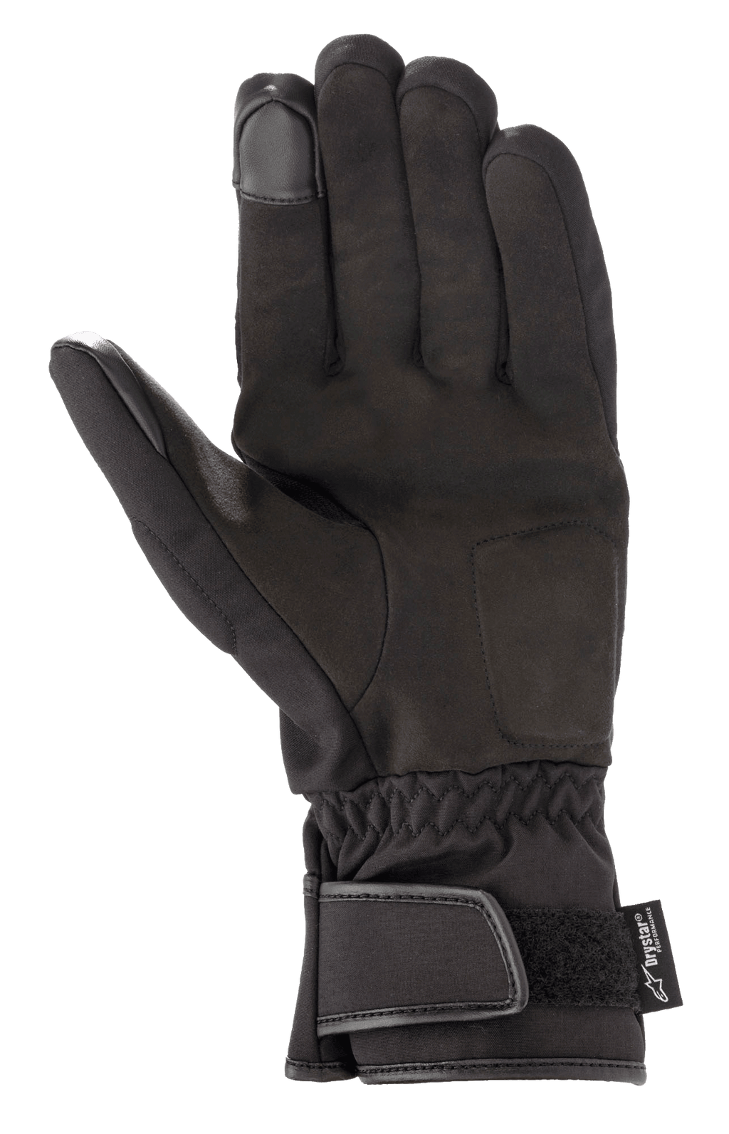 Alpinestars SR-3 V2 Drystar® handsker, vandtætte motorcykelhandsker, sort, håndfladevisning med syntetisk læder, manchet med velcro-lukning og touchscreen-kompatible fingerspidser
