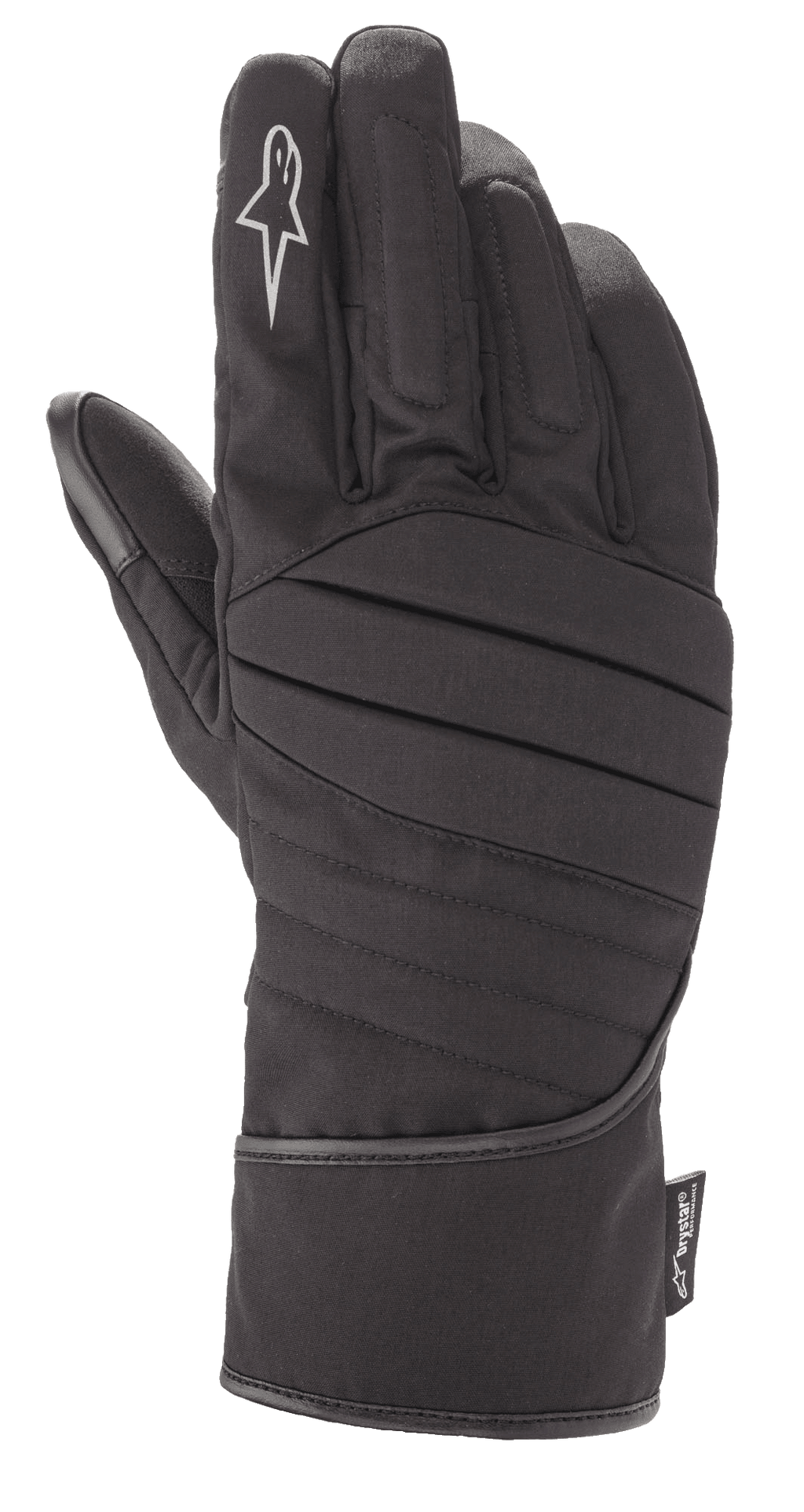 Alpinestars SR-3 V2 Drystar® handsker, sorte vandtætte motorcykelhandsker til touring, manchetstil med polstret ribbet overhånd, hvidt stjernelogo på pegefingeren og Drystar®-mærke