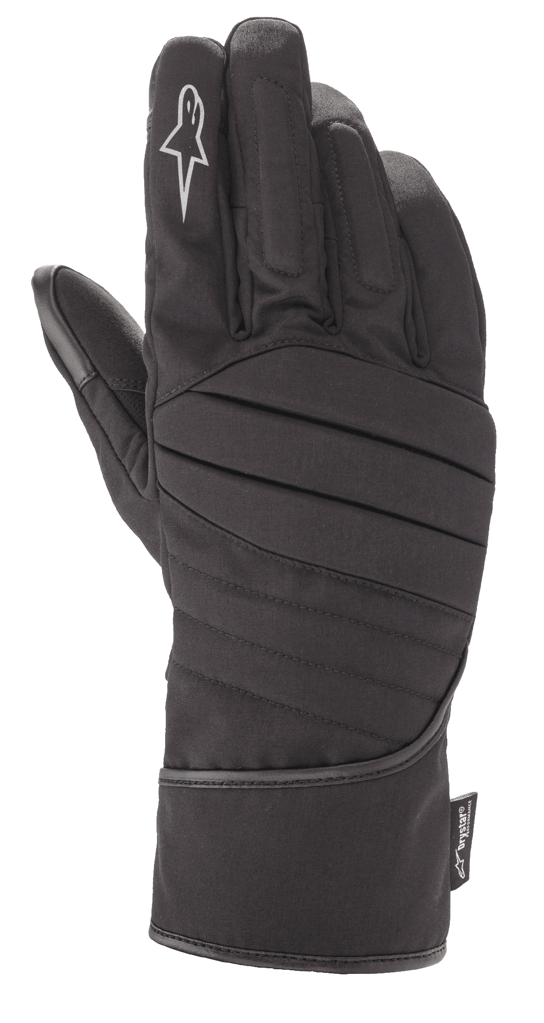 Alpinestars SR-3 V2 Drystar® handsker, sorte vandtætte motorcykelhandsker til touring, manchetstil med polstret ribbet overhånd, hvidt stjernelogo på pegefingeren og Drystar®-mærke