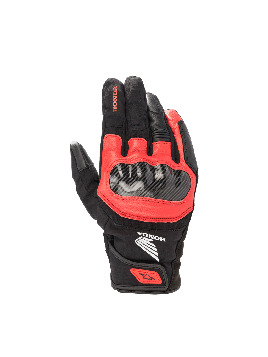 Alpinestars Honda SMX Z Drystar® handsker, vandtætte motorcykelhandsker i sort og rød, fuldnarvet gedelæder med hård knobeskyttelse og Drystar® membran.