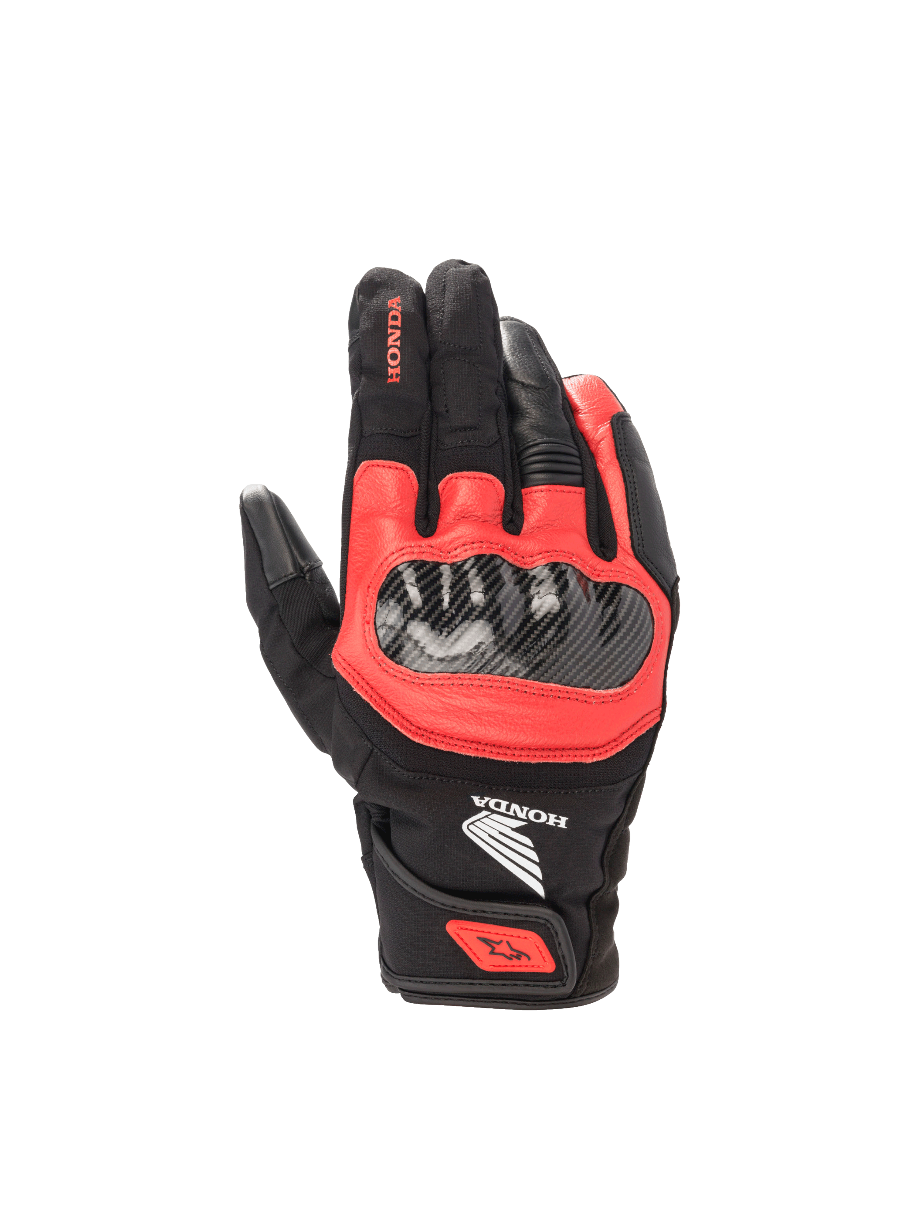 Alpinestars Honda SMX Z Drystar® handsker, vandtætte motorcykelhandsker i sort og rød, fuldnarvet gedelæder med hård knobeskyttelse og Drystar® membran.