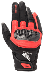 Alpinestars Honda SMX Z Drystar® handske, sort og rød motorcykelhandske, carbon-knobeskytter, læder- og tekstilkonstruktion, vandtæt beskyttelse, Honda-branding, kort manchet med håndledsrem