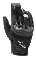 Alpinestars SMX Z Drystar® handsker, korthalsede motorcykelhandsker, sort, med hård knobeskyttelse i kulfiber-look, læder- og stofkonstruktion, hvidt Alpinestars-logo og vandtæt Drystar®-teknologi