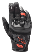 Alpinestars SMX Z Drystar® Gloves, Motorcycle Riding Gloves, Black and Red Fluo, carbon fiber-style hard knuckle protector, leather and textile construction, waterproof short-cuff design