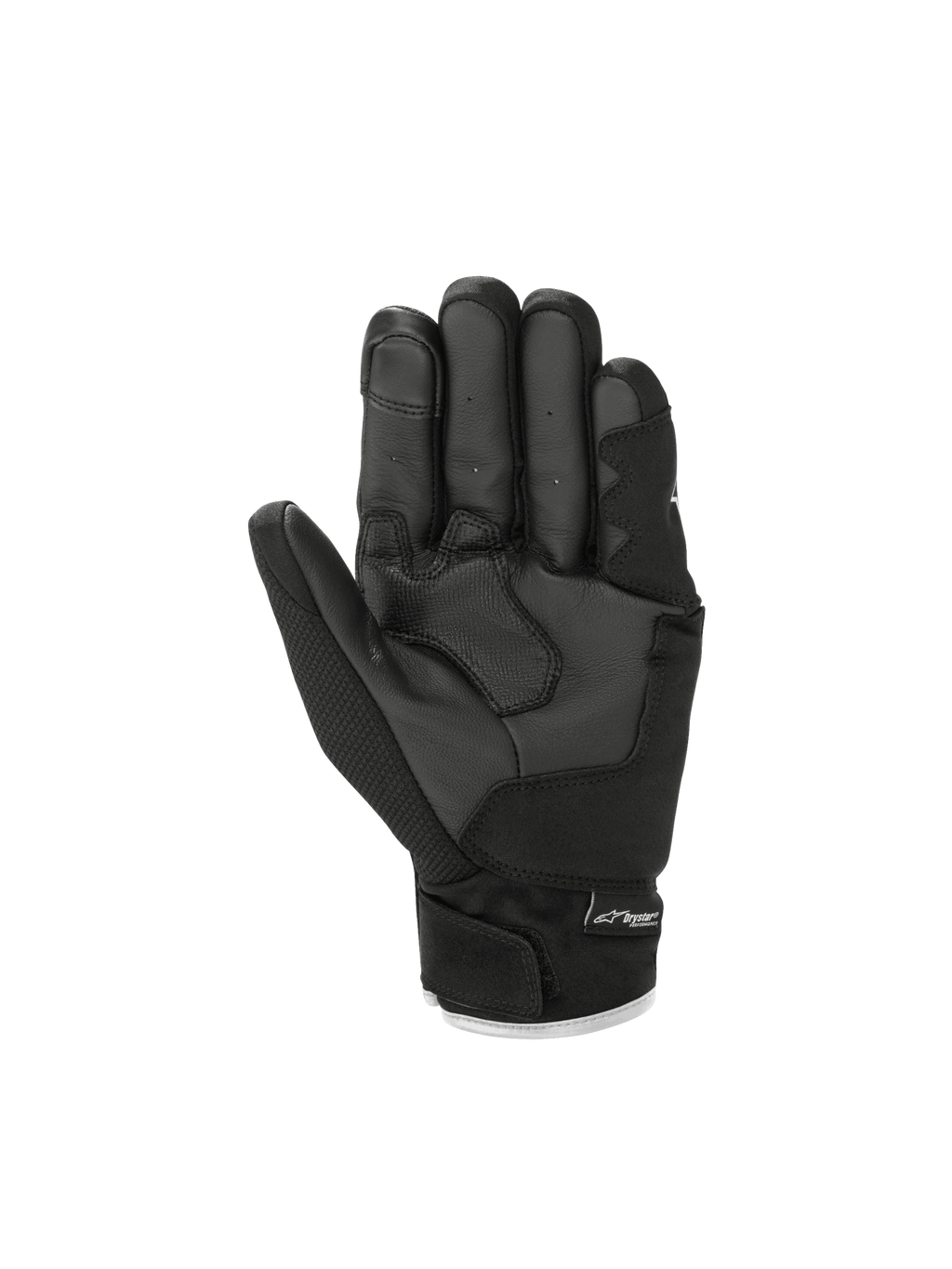 Alpinestars S-Max Drystar® handsker, sorte vandtætte motorcykelhandsker med læderhåndflade og kort manchet.