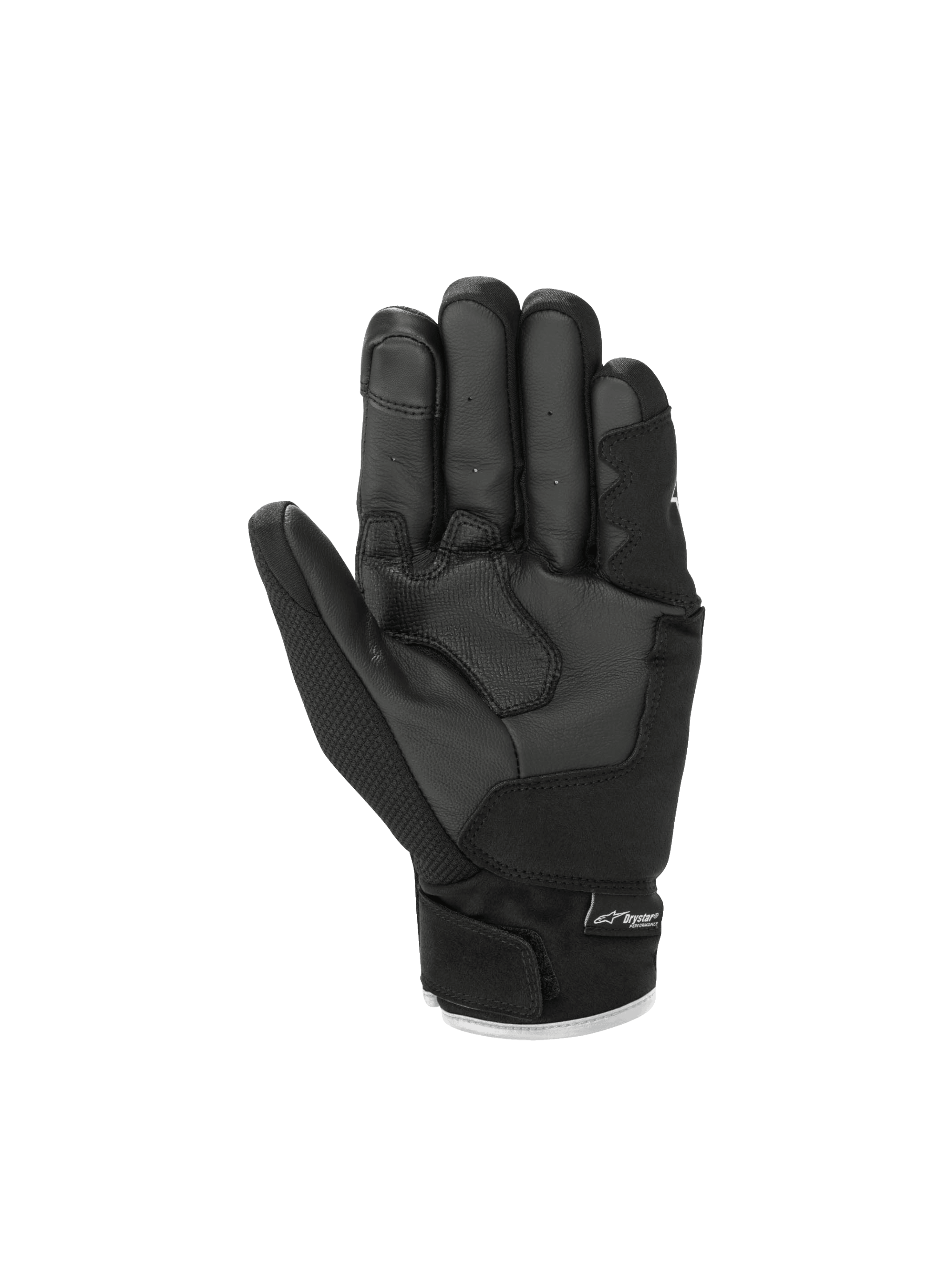 Alpinestars S-Max Drystar® handsker, sorte vandtætte motorcykelhandsker med læderhåndflade og kort manchet.
