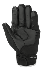Alpinestars S-Max Drystar® Gloves, Motorcycle Gloves, Black and White, Palm view showing leather construction with reinforced padding, short cuff with hook-and-loop closure, and Drystar® branding