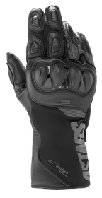 Alpinestars SP-365 Drystar® Gloves, Motorcycle Gloves, Black Anthracite, waterproof leather and softshell construction, featuring hard SP knuckle protection, ventilated finger pads, and long cuff with Astars branding